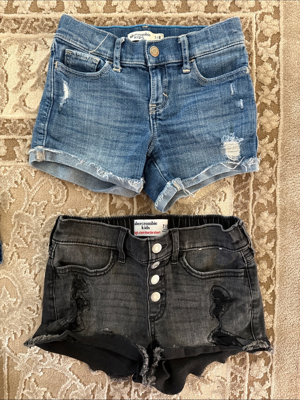 abercrombie kids Denim Short Set — Blue & Black Distressed